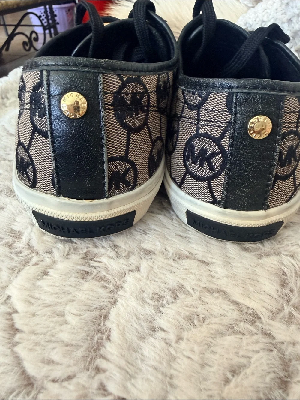 Michael Kors "Boerum" Jacquard Monogram Blk,Beige ,gold MK Logo Low-Tops W9 - Picture 5 of 9